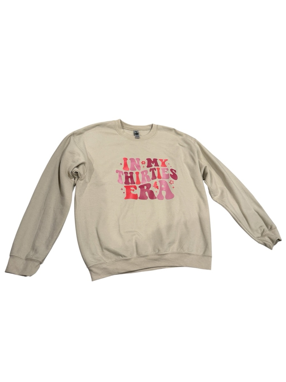 Gildan Cream Crewneck with “In My Thirties Era” in Pink Retro Font